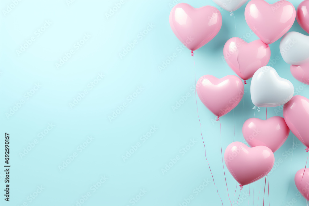 stylised valentines helium balloons against baby blue background