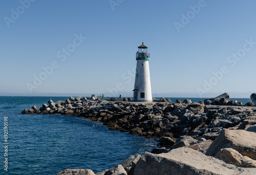 Walton Lighthouse against a blue sky in Santa Cruz, California