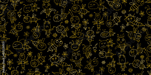 Funny Bees family. Beehive seamless pattern background for your design