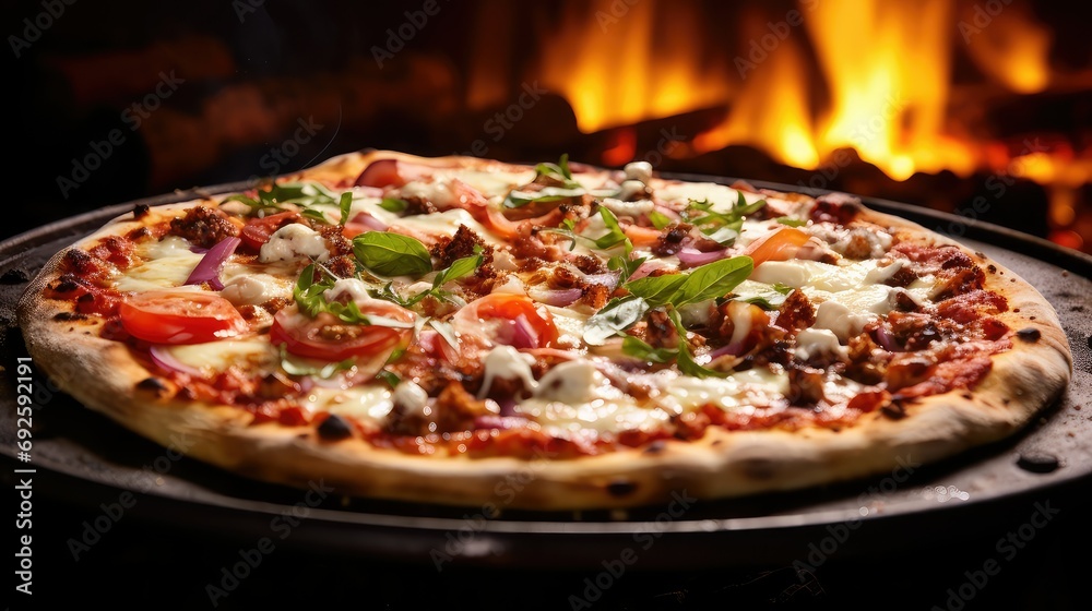 basil mediterranean pizza food illustration feta dough, olive oil, garlic onions basil mediterranean pizza food