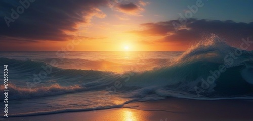 Fantasy sunset over ocean or sea.