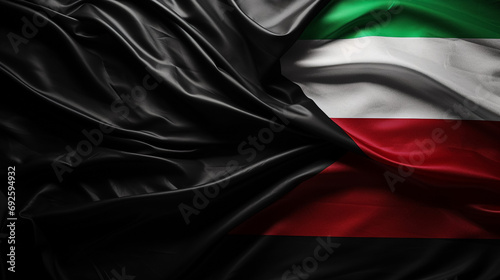 Palestine flag of silk with copyspace for your text or images and black background -3D illustration photo