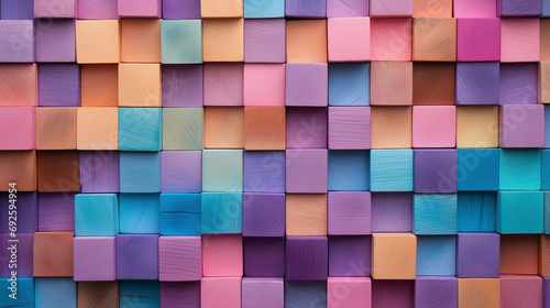 Colorful background of wooden blocks. A Spectrum of multi colored wooden blocks aligned