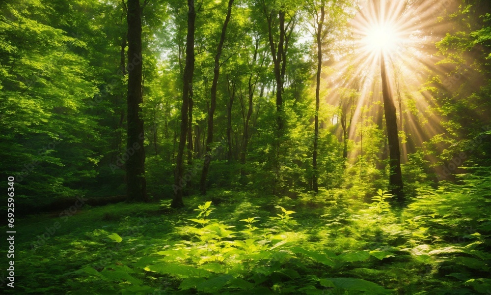 Obraz premium sun rays through the forest