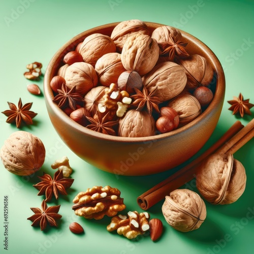 bowl of nuts isolatted green
 photo