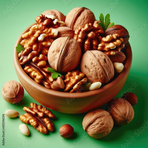 bowl of nuts isolatted green
 photo