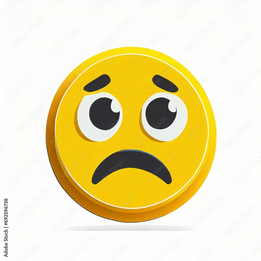 Realistic yellow sad a tear icon white background Realistic yellow sad a tear icon white background