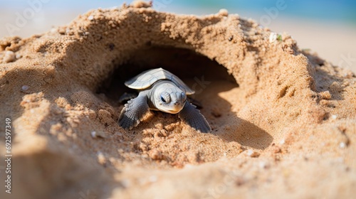 baby turtle after hatch crawling to the beach