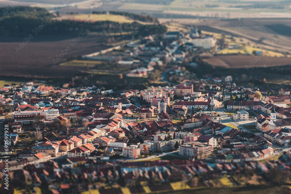 Fototapeta premium Panorama of a small old European town, tilt shift effect