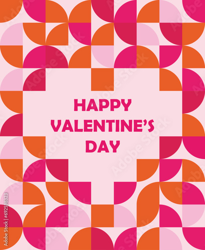 Valentine's Day greeting card.Romantic vector card in Bauhaus style with geometric elements and symbols.Modern fashion designs for prints, banners, fabrics, invitations, branding, covers.covers.