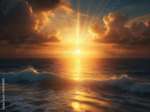 Fantasy sunset over ocean or sea.