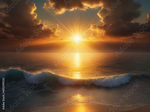 Fantasy sunset over ocean or sea.