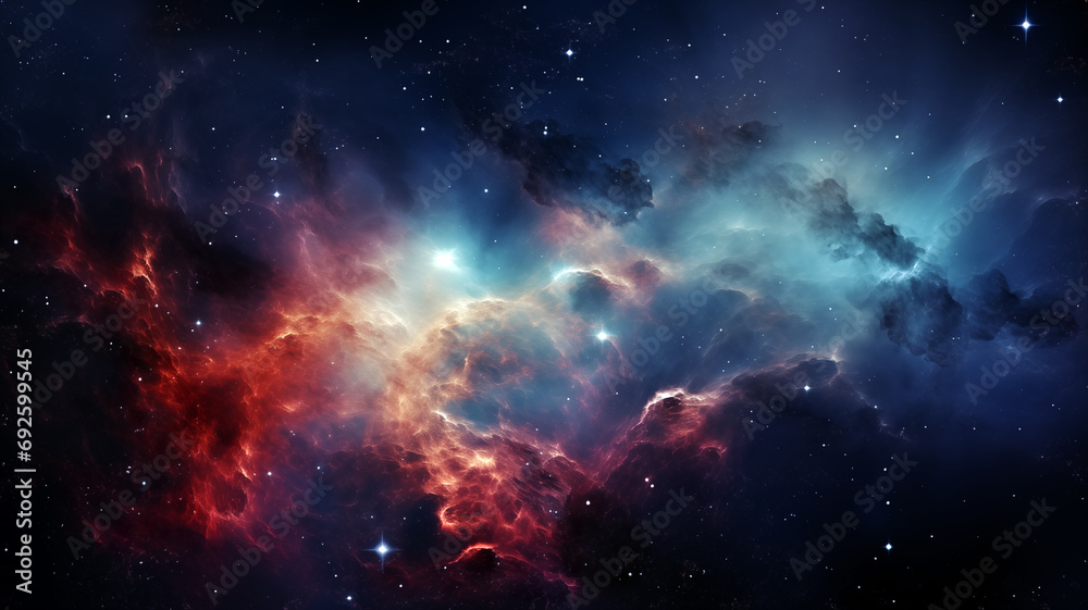 Fototapeta premium The polymorphic nebula is a fantastic sight in the colorful cosmos with copy space. Universe beauty concept. AI generated.