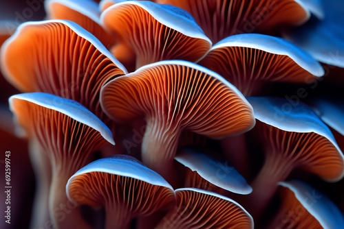 a group of mushrooms with orange and blue colors © sergiu