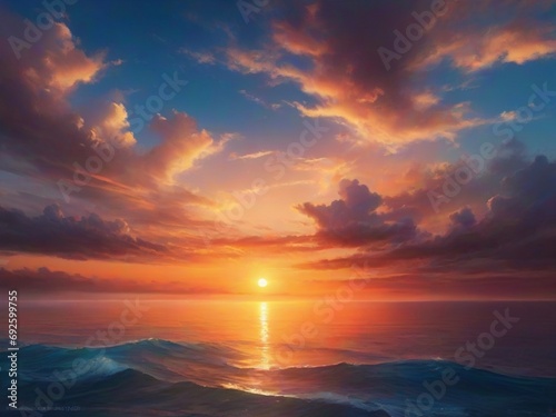 Fantasy sunset over ocean or sea.