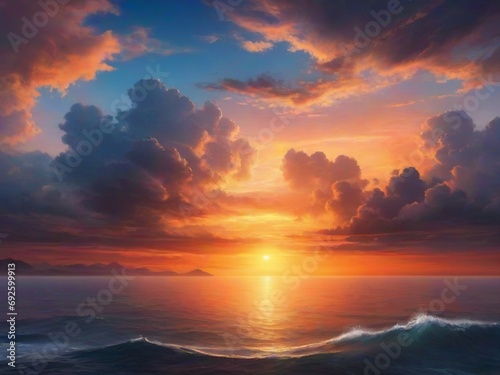 Fantasy sunset over ocean or sea.
