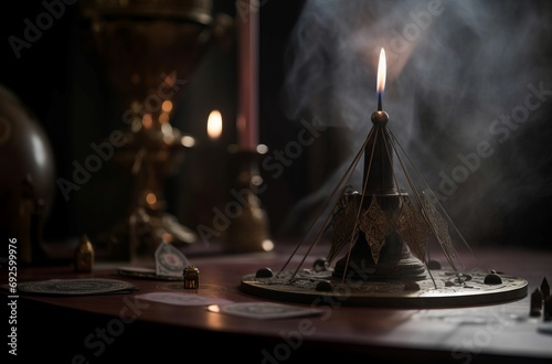 Cartomancy mystery dark altar. Enchanting occultism ritual of fate forecasting ceremony. Generate ai photo