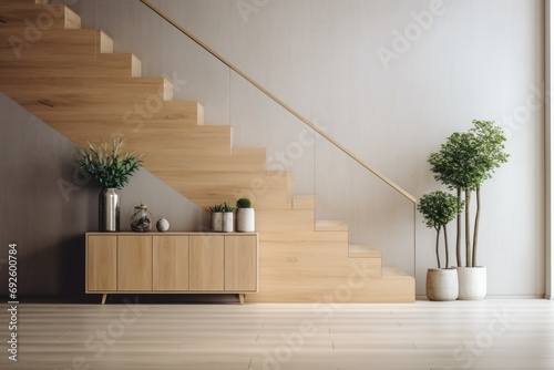 Luxury contemporary interior design with sleek wooden stairs