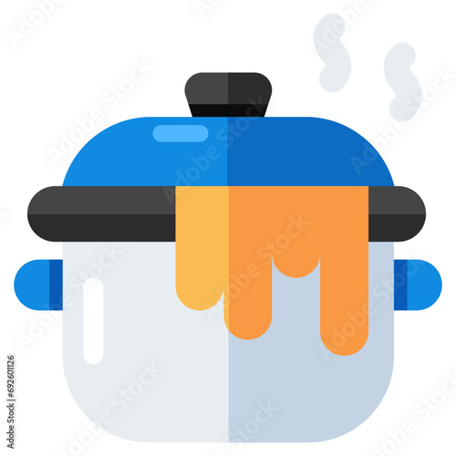 A flat design icon of cookpot isolated on white background 