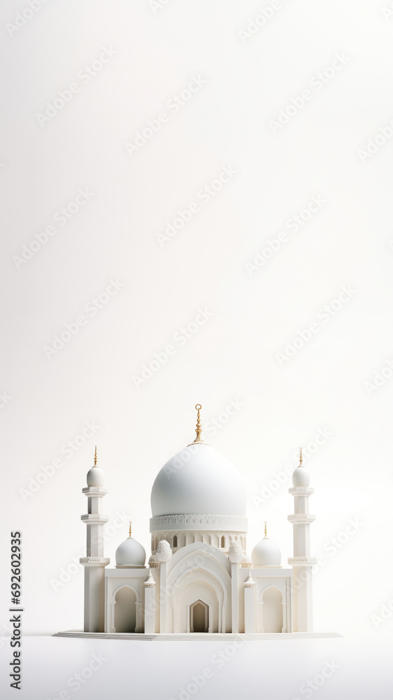 Minimalist and clean banner with 3d illustration mosque, copy space for text