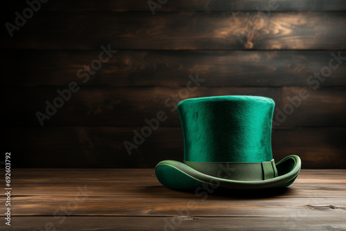Green St. Patrick's Top Hat on wooden background