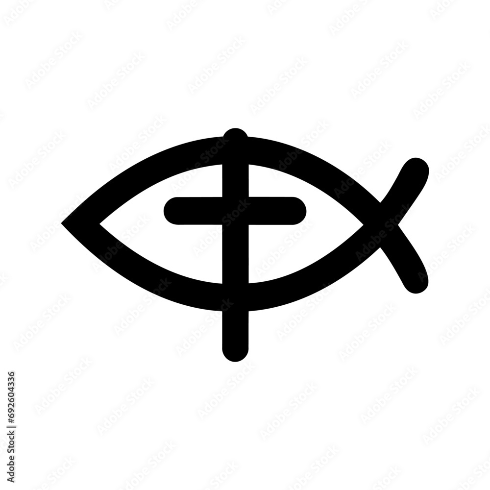 Christian logo icon Fish with cross. Vector illustration