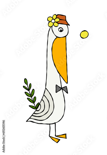Funny pelican character isolated on white for your design