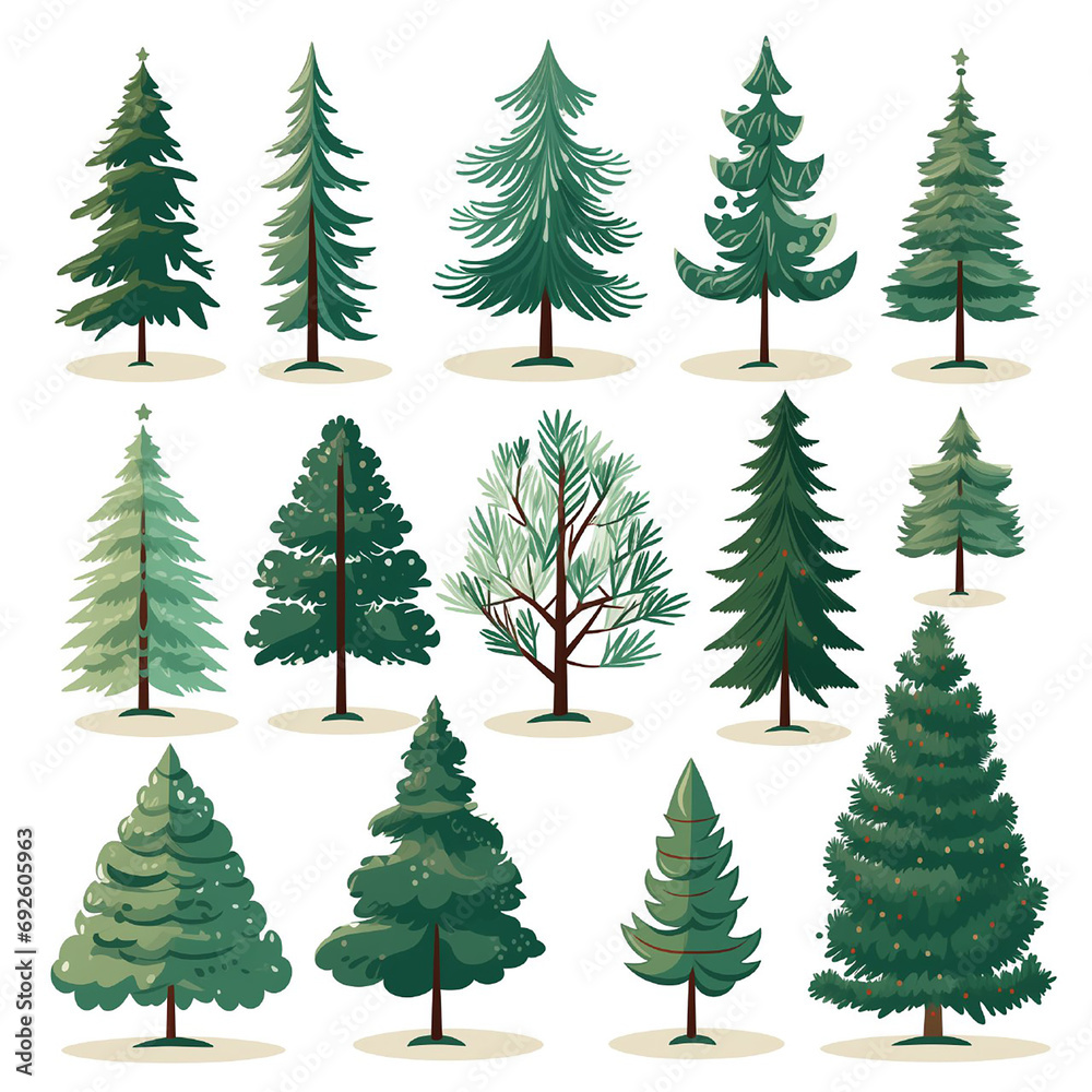 Fir free evergreen plants set winter christmas plants botanical set clipart forest illustrations minimalism printable textile wrapping paper icons