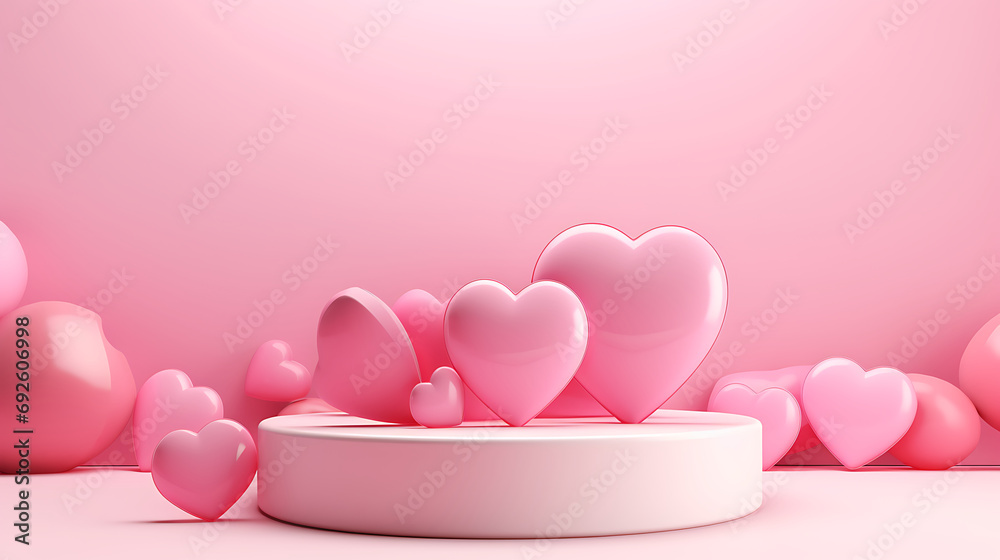 Minimal background, mock up with podium for product display,Abstract white geometry shape background minimalist Valentine's day pink background,Abstract mock up backgroundup. Generative Ai