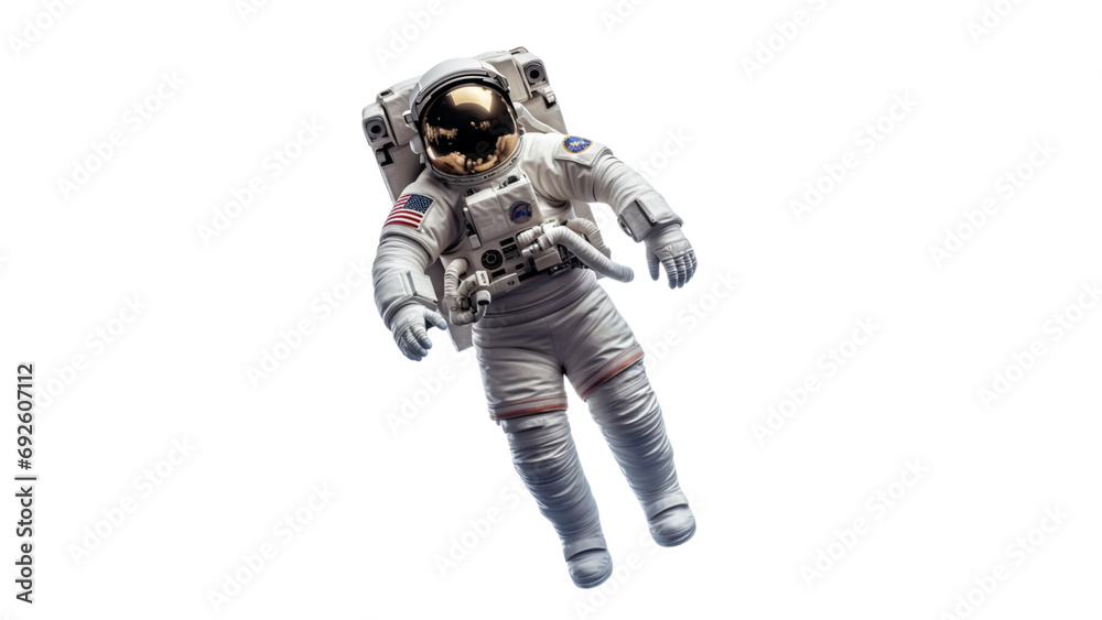 Astronaut isolated on transparent background, Spaceman flight. Spacewalk. Elements of this image furnished. PNG file, Generative Ai.