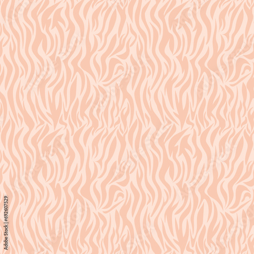 Zebra fur seamless pattern with color of year 2024 Peach. Texture of striped animal skin. Fashion and luxury textile design. Perfect for print, fabric, backdrop, cover, banner, wrapping paper.