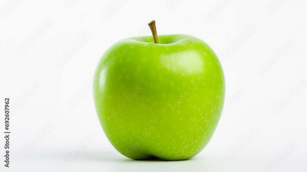 a standalone green apple, its vivid color contrasting with a pristine white background.