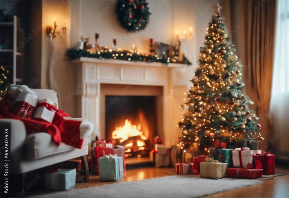  Atmosfera Natalizia- Regali e Decorazioni Accanto all'Albero di Natale nel Salotto