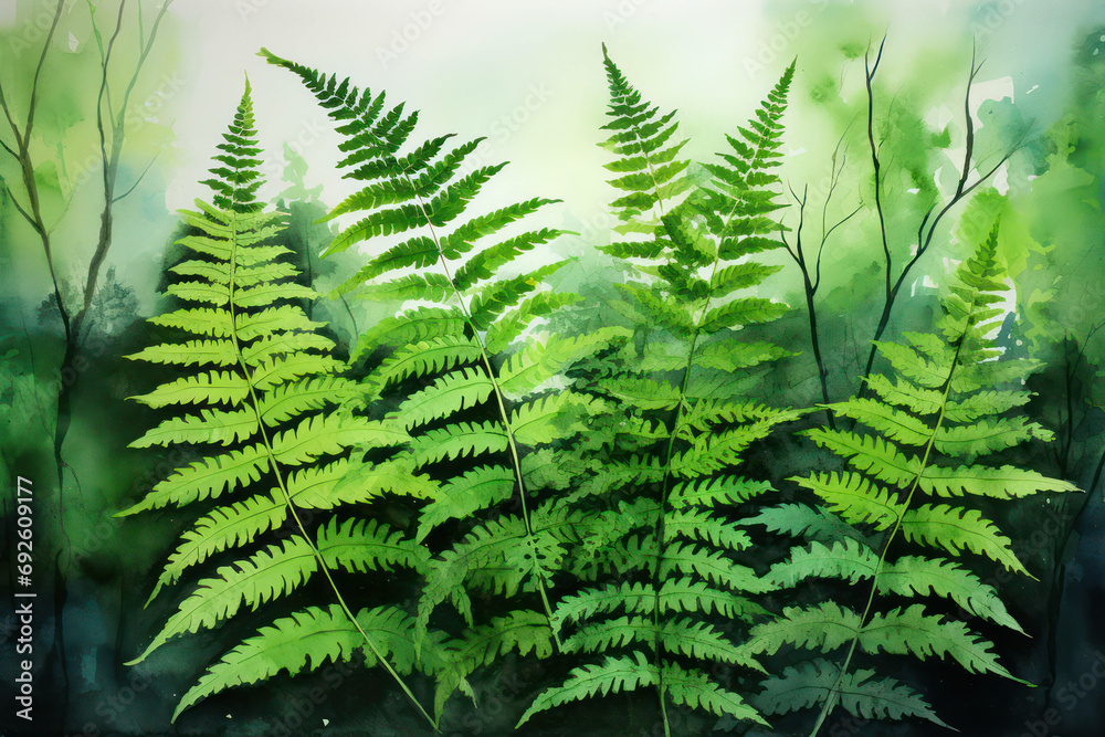 Obraz premium Forest plant fern fresh background background green growth leaves foliage nature