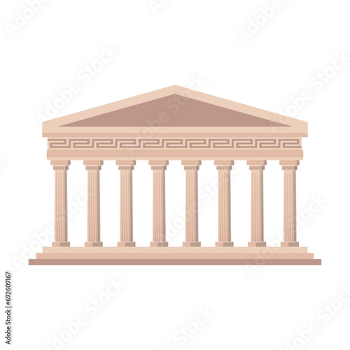 Greek pantheon with columns isolated on white background. Greek culture. Greek antique architecture. Vector stock