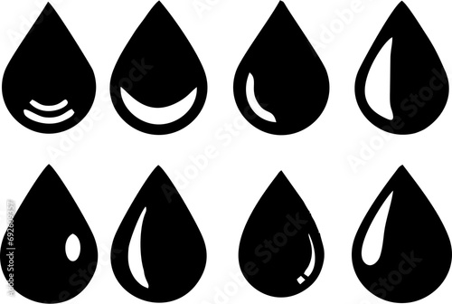 Water,oil petroleum droplets, symbol of fuel and energy. Drops icons set. Flat droplet logo shapes collection in multiple styles. High resolution Water, blood, oil and other drops easy to reuse.