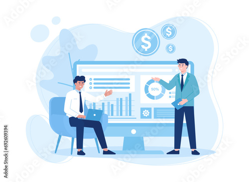 colleagues discuss about growth analysis concept flat illustration