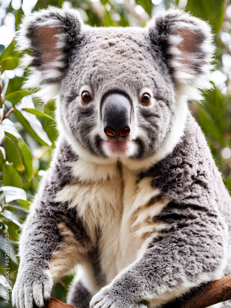 Naklejka premium Koala sitting on a tree and looking at the camera, Australia