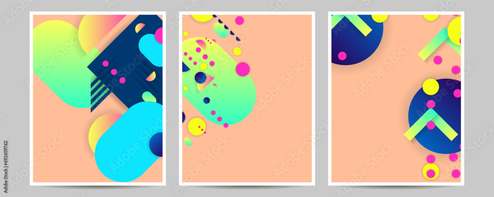 Summer New Set Peach Fuzz mosaic covers design lines future geometric template bright colorful graphic design