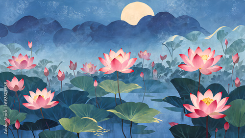 Water lily background, vector illustration.