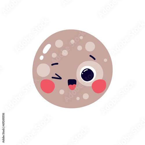 Cute vector illustration character planet mercury isolated on white background