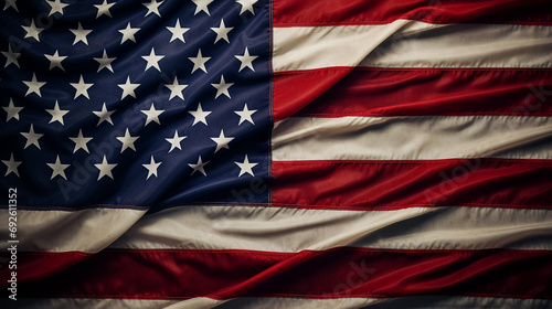 USA flag. Starry striped flag of the United States of America. Flag US on black background. US state symbols. Banner flutters in the wind. 3d image photo