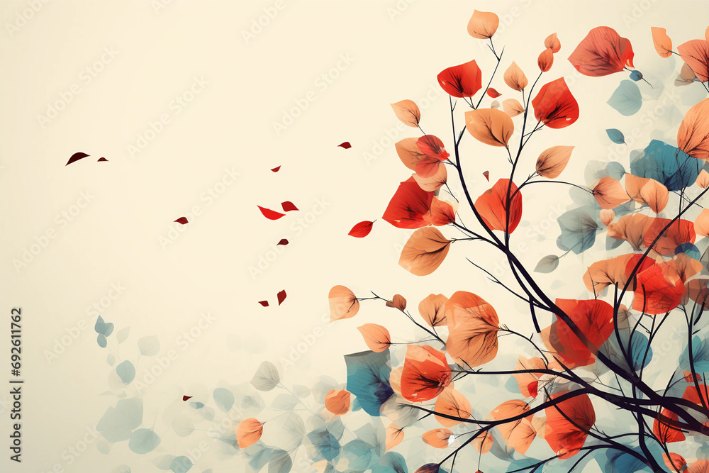 Red elements hanging on the branch for invitation or poster. Festive tree with paper leaves Red elements hanging on the branch for invitation or poster. Festive tree with paper leaves