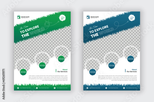 Travel and tourism flyer design for tourism agency, modern promotional travel brochure cover page design layout