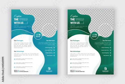 Travel and tourism flyer design for tourism agency, modern promotional travel brochure cover page design layout
