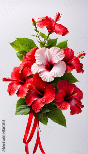 Two branches of hibiscus flowers