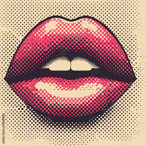 Wallpaper Mural retro halftone vector abstract female lips Torontodigital.ca