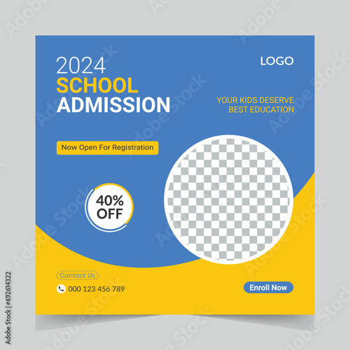 Kids school admission social media vector post design