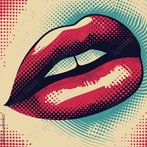 retro halftone vector abstract female lips