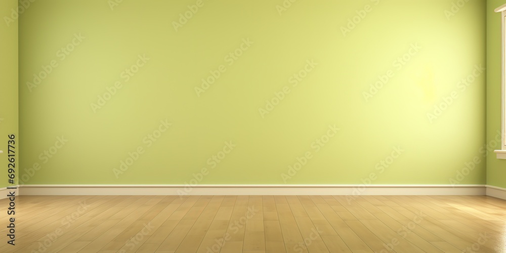 blank clean empty green wall background with hardwood floor, interior design, idea for mockup background, Generative Ai